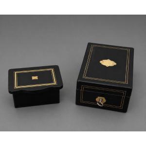 Deux coffrets Napoléon III en bois noirci et filets de laiton – XIXe siècle 