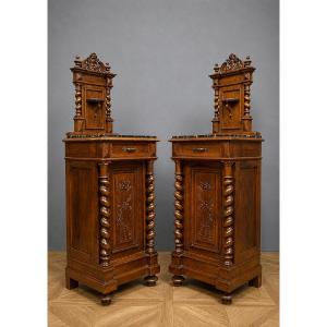 Pair Of Small Napoleon III Period Walnut Sideboards Or Bedside Tables