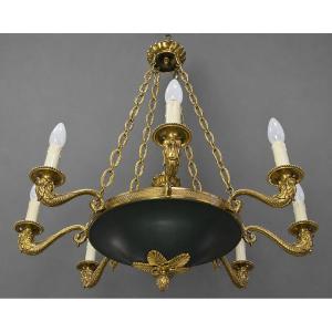 Lustre de style Empire en bronze ciselé et doré
