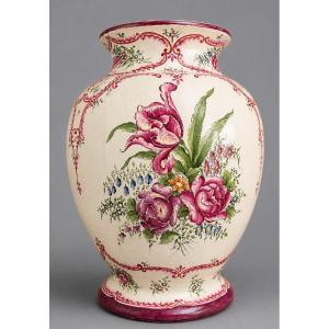 Roger Colas A Clamecy: Large Earthenware Vase With Baluster Body And Wide Flared Neck