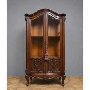 Louis XV Style Two-door Curved Walnut Bookcase