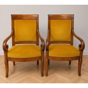 Paire de fauteuils d’époque Empire-Restauration en acajou