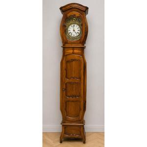 Rare horloge comtoise d’époque XVIIIᵉ siècle en noyer massif et marquéterie