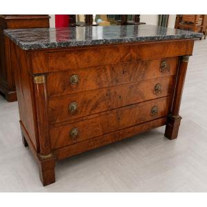 Commode époque Empire en noyer – marbre noir – XIXe siècle