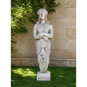 Large Garden Statue In Reconstituted Stone - Antique-style Female Figure