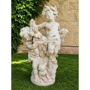 Large Garden Sculpture With Putti And Garlands - Reconstituted Stone