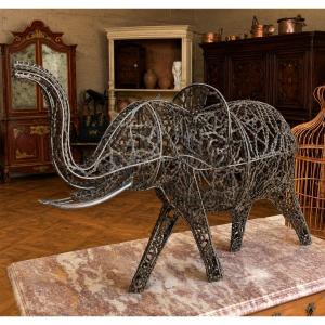 Elephant Made Of Welded Bicycle Chains – Contemporary Sculpture Made From Recycled Metal