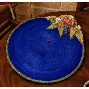 Large Decorative Glazed Ceramic Dish Signed By Laurence Saint-amour