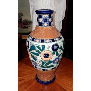 Czechoslovakian Amphora: Art Deco-era Glazed Earthenware Vase