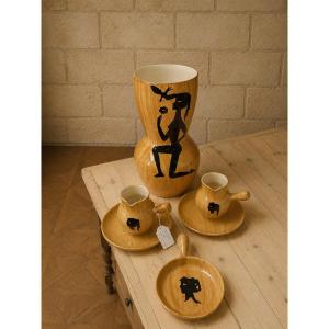 Ensemble en céramique Grandjean - Jourdan, Vallauris, décor « faux bois »