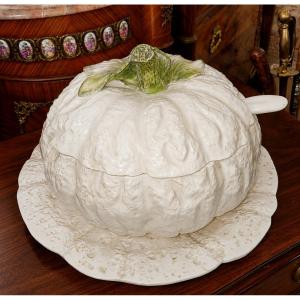 Italian Trompe-l'œil Earthenware Soup Tureen In The Shape Of A Pumpkin  