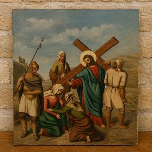 The Stations Of The Cross – Jesus Meets The Holy Women Of Jerusalem Oil On Canvas, 19th Century