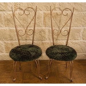 Paire de chaises en métal doré, esprit Maison Jansen, années 1970
