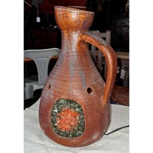 Glazed Ceramic Lamp With Glass Inclusions – Work From The 1970s 