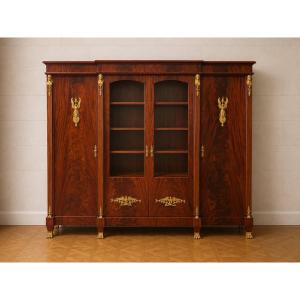 Empire-style Bookcase In Flamed Mahogany – Gilded Bronze – Four Doors 