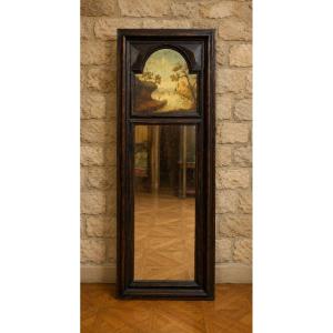 Trumeau en bois foncé à miroir et peinture de paysage – fin XIXᵉ siècle
