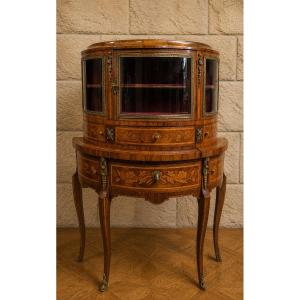 Desk - Louis XV-style "vitrine En Bonheur Du Jour" Display Cabinet With Marquetry