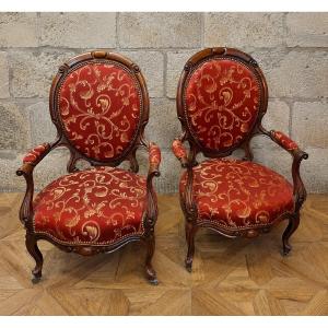 A Pair Of Mahogany Armchairs, Dating From The 19th Century