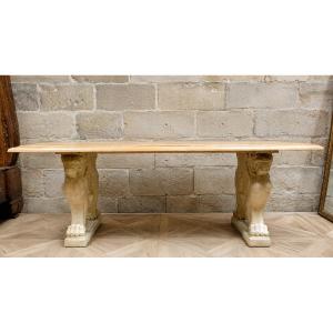 Large Rectangular Table Made Of Stone And Travertine