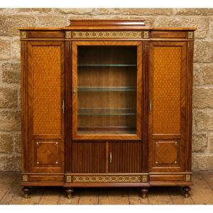 Large Display Bookcase Made Of Fine Woods And Marquetry, Stamped "a. Bastet, Lyon"