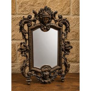Richly Engraved Bronze Tabletop Mirror – Neo-renaissance Style, 19th Century