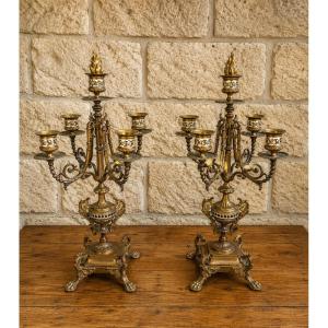 Paire de candélabres en bronze doré et émail – époque Napoléon III