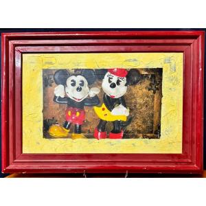 Pop Art Work – Mickey And Minnie – Mixed Media – Signed And Dated 98  