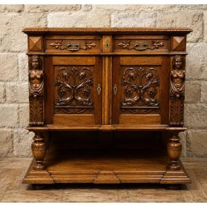 Meuble d’apparat richement sculpté – Plateau ouvrant sur marbre blanc – XIXe siècle