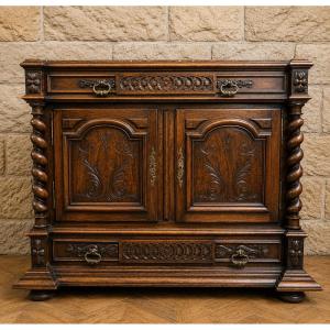 Carved Wooden Trouser Cabinet – Twisted Columns – Marble Top – 19th Century
