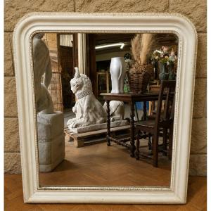 Large Antique Louis-philippe Mirror – White-painted Wood – 19th Century