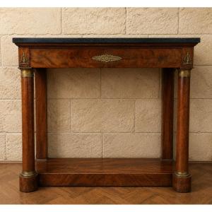 Empire-style Mahogany Console Table – Freestanding Columns – Black Marble – Early 19th Century 