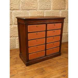 Notary's Cabinet—a Ten-compartment, Leather-bound Filing Cabinet From The Napoleon III Era 