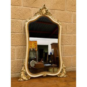 Grand miroir de style Louis XV – Décor rocaille polychrome et doré