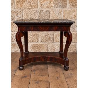 Vintage Console Table, Restored In Mahogany—marble Top—19th Century