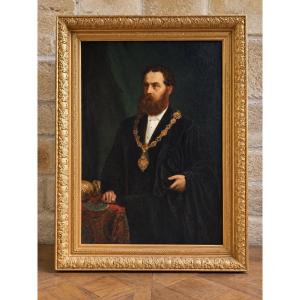 Ecole Hollandaise XIXe : Important portrait de notable – Huile sur toile – signé