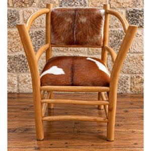Rustic Armchair Made Of Light Wood And Cowhide – Dated To The Second Half Of The 20th Century