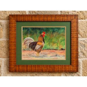 Rooster – Mixed Media / Pastel – Signed – Wooden Frame