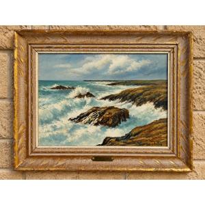 Paul-henry Lafon – Rocky Coast At Quiberon – Oil On Panel