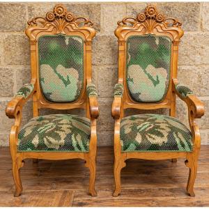 Paire de fauteuils Art Nouveau – Jugendstil – d’après Cugini Lanzani, vers 1900