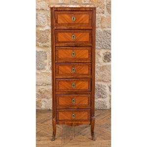 Louis XV-style Chest Of Drawers / Weekly Organizer – Marquetry – Marble Top