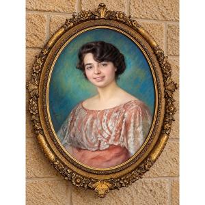 Marie-louise Chaumet-sousselier – Elegant Pastel Portrait Of A Young Woman – Late 19th Century  