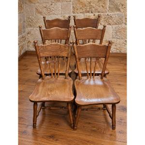 Série De 6 Chaises En Bois Massif – estampillées – Style Western – XXe Siècle
