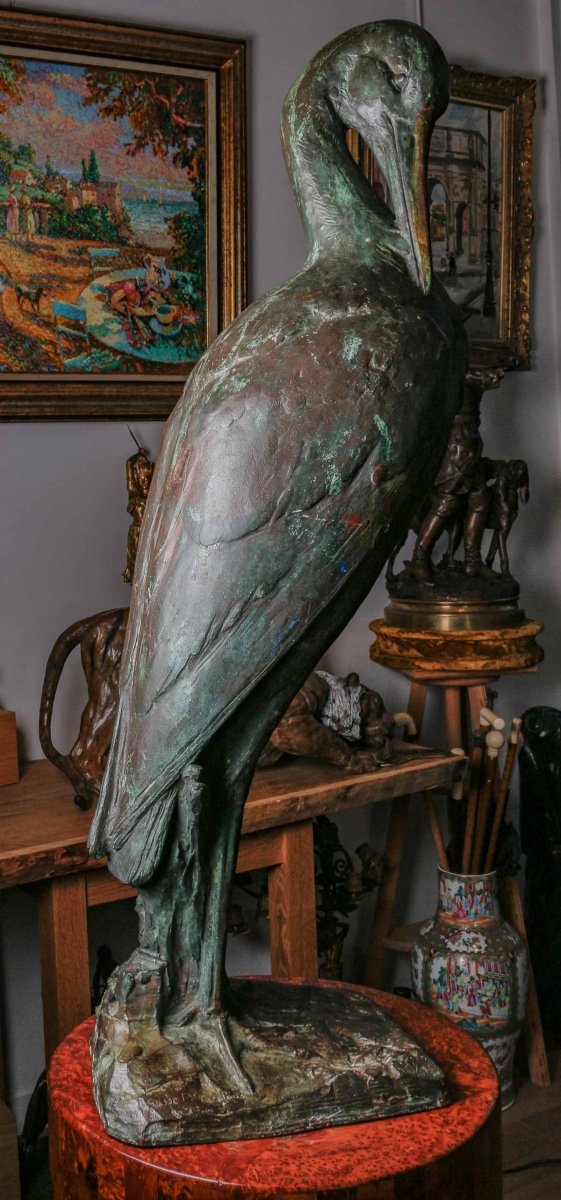 The Stork, Bronze Sculpture Signed Fiot