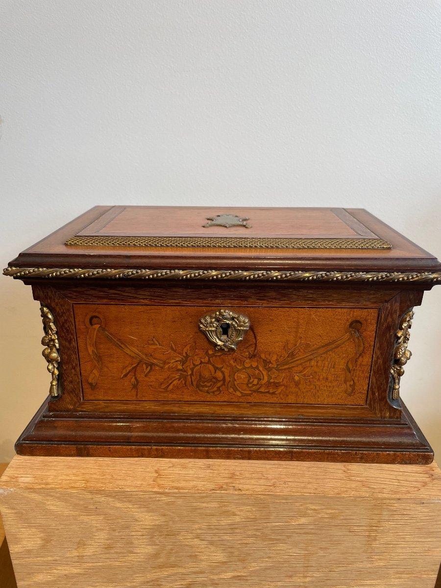 Coffret à Bijoux Napoléon III Signé Tahan En Bois Marqueté