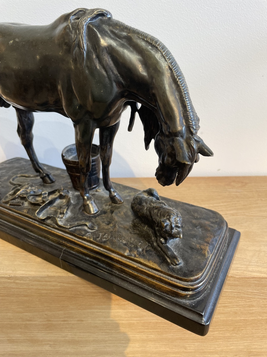 Bronze Sculpture Signed Jacquemart Representing A Horse And A Dog-photo-3