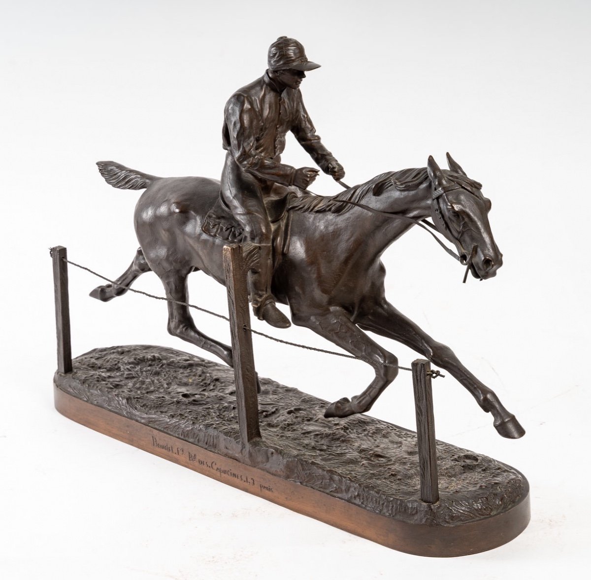 Sculpture En Bronze Représentant Un Cheval Au Trot Et Son Jockey -photo-2