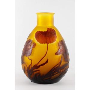 Vase Decorated With Poppies Signed Gallé