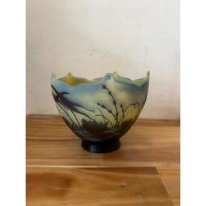 Small Gallé Vase With Water Lilies Corolla Shape 