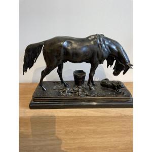 Bronze Sculpture Signed Jacquemart Representing A Horse And A Dog