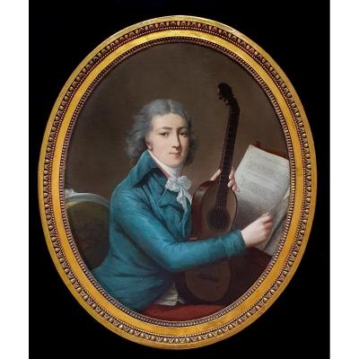 Portrait Of A Gentleman With An Early Guitar C.1795; Circle Of Antoine Vestier (1740–1824)